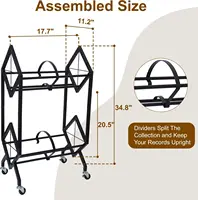 Vinyl Record Storage Rack, 2 Tier Record Organizer With Wheels, 200 Lp Albums Storage Rack Shelf, Metal Records Display Shelf 2