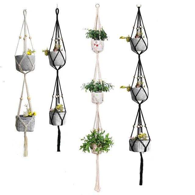 Kézzel Készített Makrame Növényi Fogas Edény Tálca 2 Tiers 3 Tyers