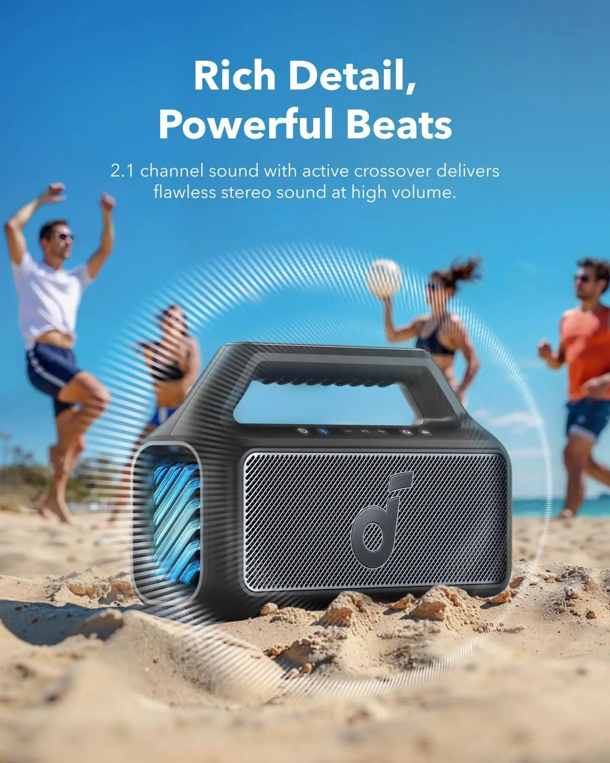 Boom 2 by Anker, Outdoor Speaker, 80W, Subwoofer, BassUp 2.0, 24H Playtime, IPX7 Waterproof, Floatable, RGB Lights, USB-C, Custo