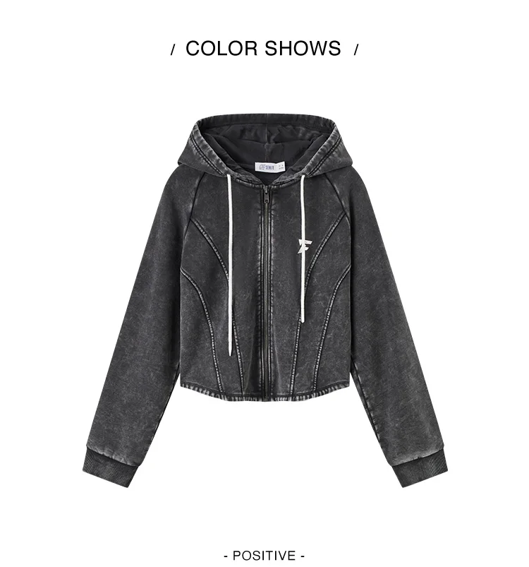 Outerwear Women Short Style Raglan-sleeved Vintage Simple Spring Slimming Skinny Hooded Jacket Sporty Style