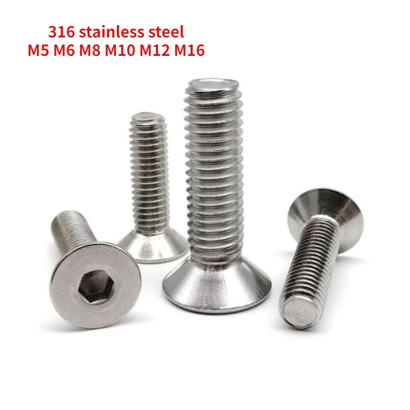 

1-5PCS 316 Stainless Steel DIN7991 Countersunk Head Hexagonal Screw GB70.3 Flat Cup Screw M5 M6 M8 M10 M12 M16