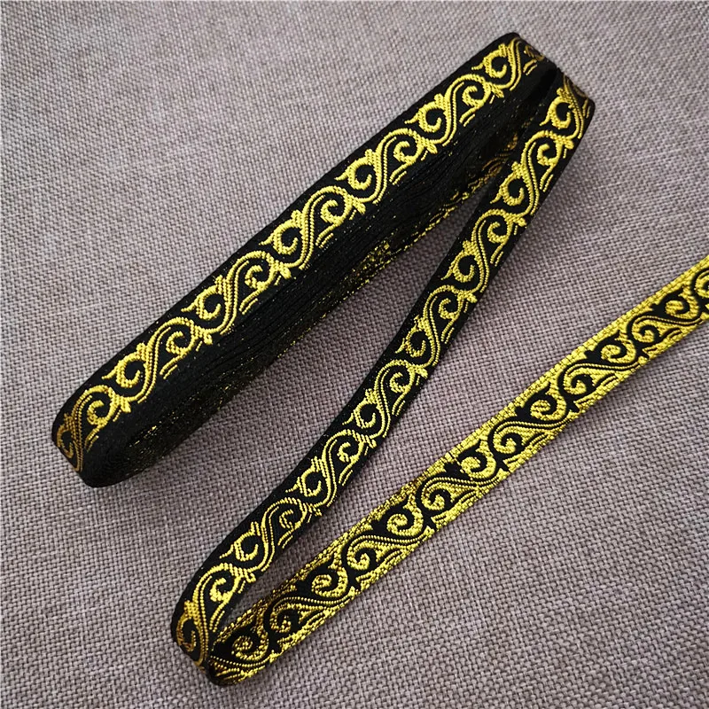 1CM 7Yards Gold Silver Glitter Black White Vintage Ethnic Embroidery Ribbon Boho Lace Trim embroidery ribbon