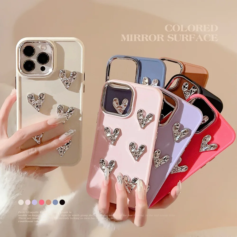 Cute Ins 3D Silver Love Phone Case Iphone 11 12 13 14 15 Pro Max Xs Xr 7 8 Plus Se Pieghe Di Lusso Antiurto