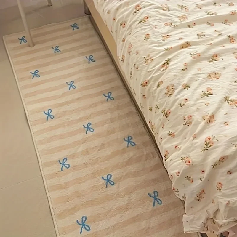 Bowknot Floor Mat Minimalist Carpet Non-slip Foot Mats Bedroom Long Carpets Bow Cute Home Decoration Girls Children Room Rug