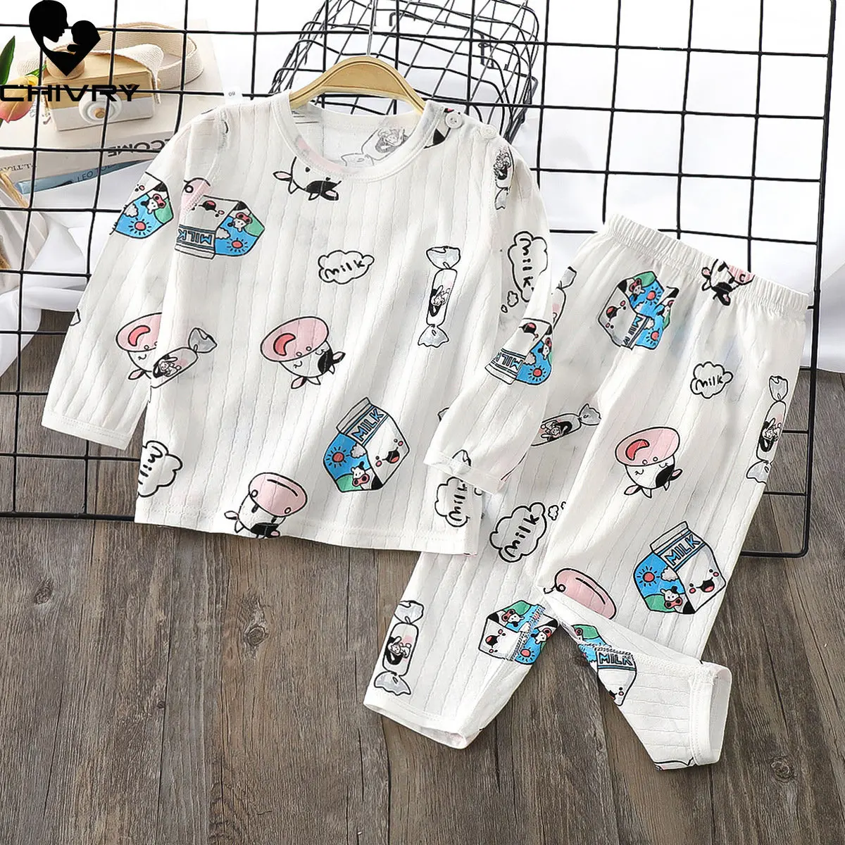 New 2023 Kids Boys Girls Summer Thin Pajama Sets Cute Cartoon Long Sleeve T-Shirt Tops with Pants Toddler Boy Pyjamas Loungewear