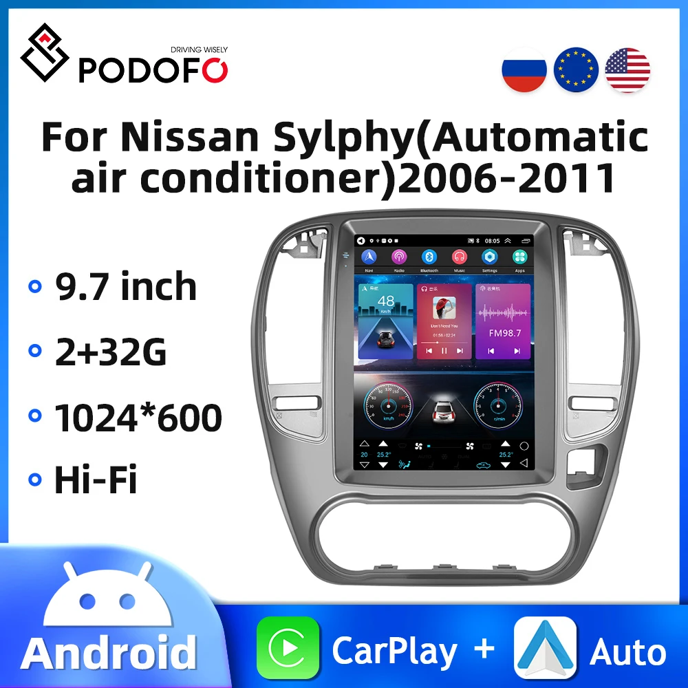 

Podofo 9.7'' 2Din Car Radio For Nissan Sylphy 2006-2011 Multimedia Player Carplay Android Auto GPS Navigation WIFI DSP Autoradio