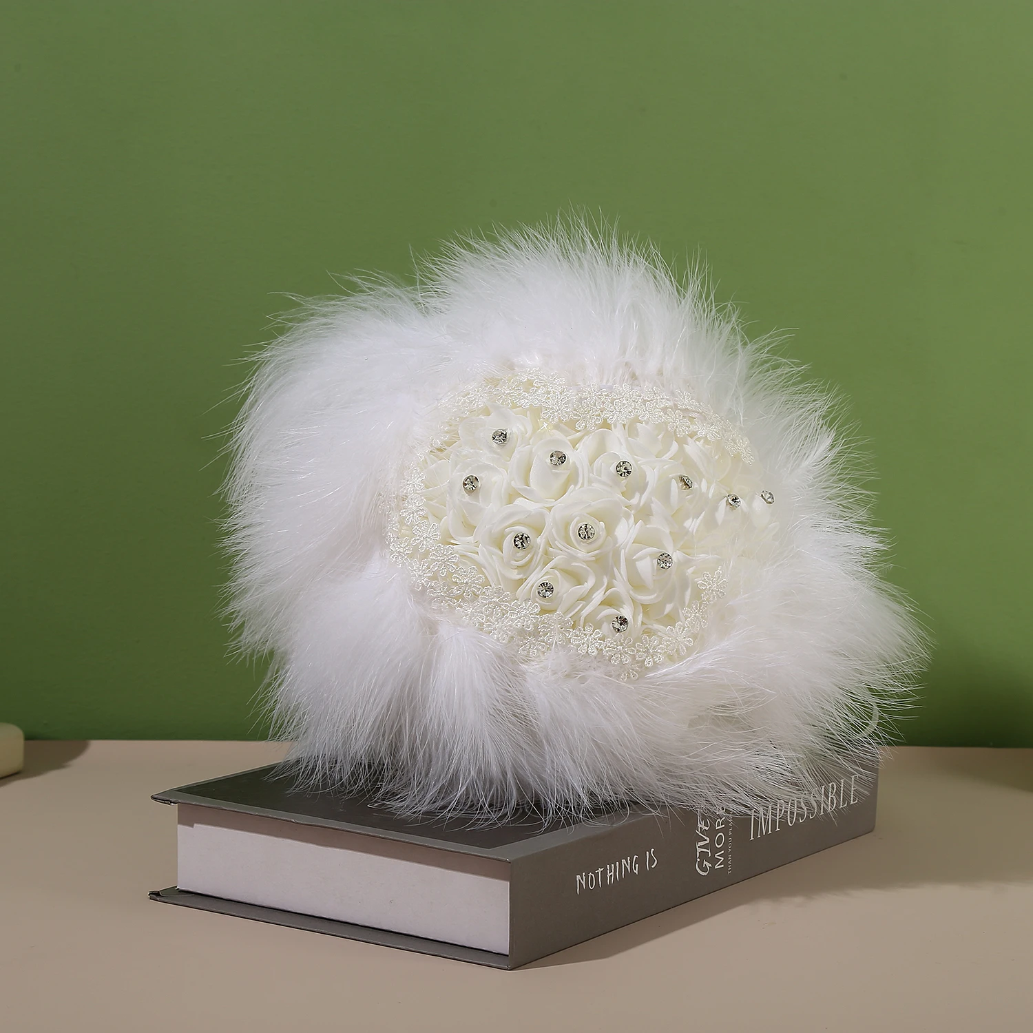 A bouquet of flowers, romantic gorgeous, sweet and fresh, flying feathers decoration, suitable for wedding, festival photography