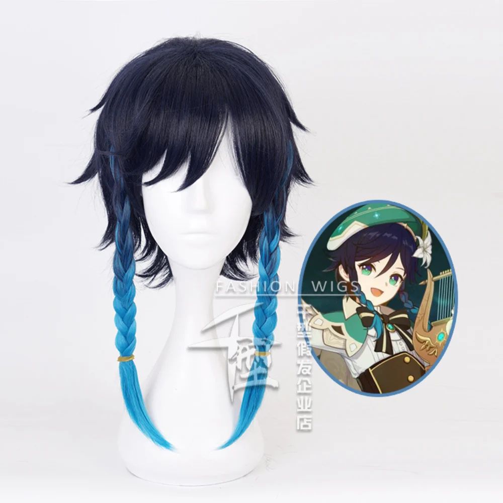 

Genshin Impact Vendi Cosplay Wig Black Short High Quality Heat Resistant Synthetic Hair Headwear Cosplay Halloween Wigs