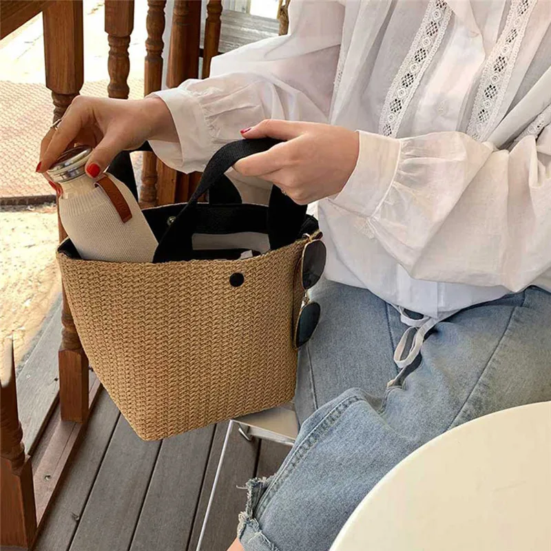 Summer Beach Straw Shoulder Messenger Bag Women Bohemian Woven Rattan Bucket Shoulder Handbag Handmade Crossbody Bags For Women 3