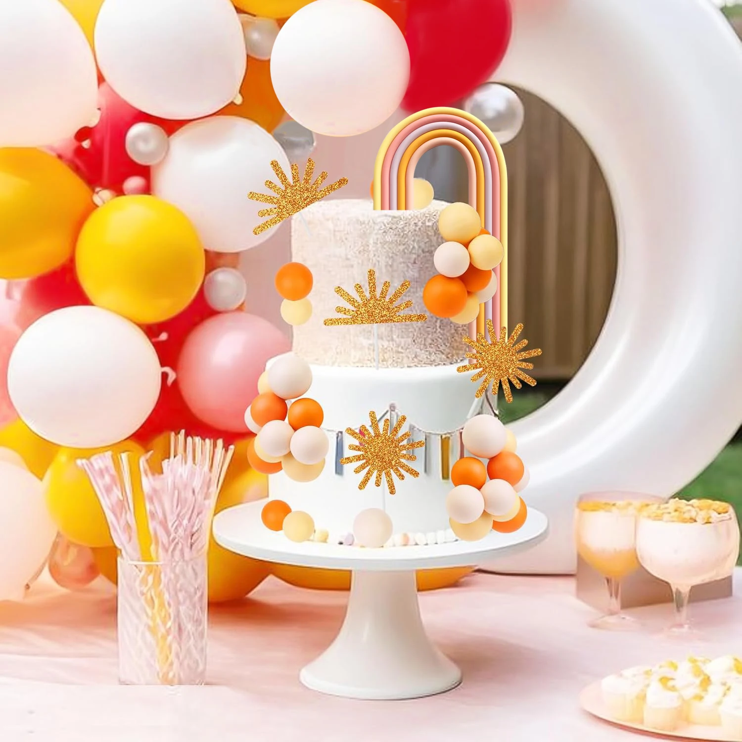 Sonne Regenbogen Kuchen Dekor Cupcake Topper Ball Dessert Picks, Sonne Thema Geburtstag Party Baby Dusche Feier Foto Requisiten