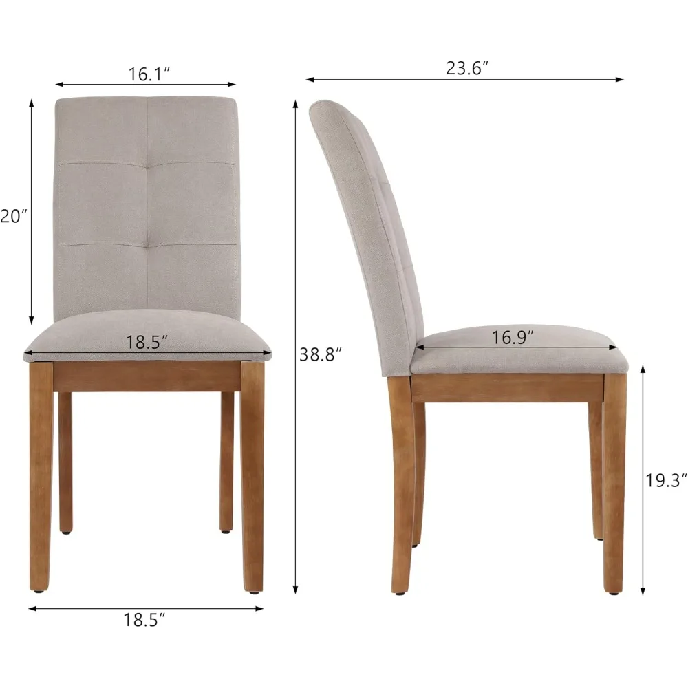 dining chairs set of 2, modern upholstered fabric dining room chairs, armless kitchen chairs with wood legs and padded seat for