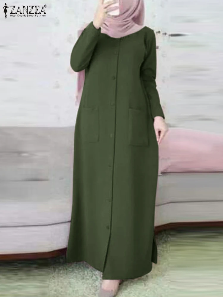 

Мусульманское Модное Длинное Платье ZANZEA Eid Mubarek Abaya оверсайз халат Isamic одежда Abayas для женщин Макси Сарафан с длинным рукавом