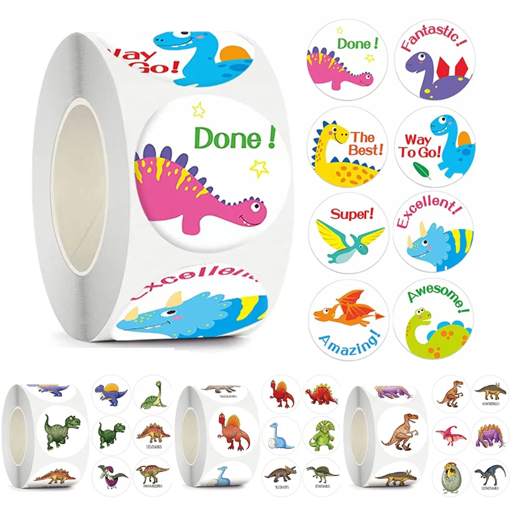 

100-500pcs Children Reward Stickers for School Teacher Encourage Stationery Supplies Cute Dinosaur Sticker Kids Toy Stickers Tag