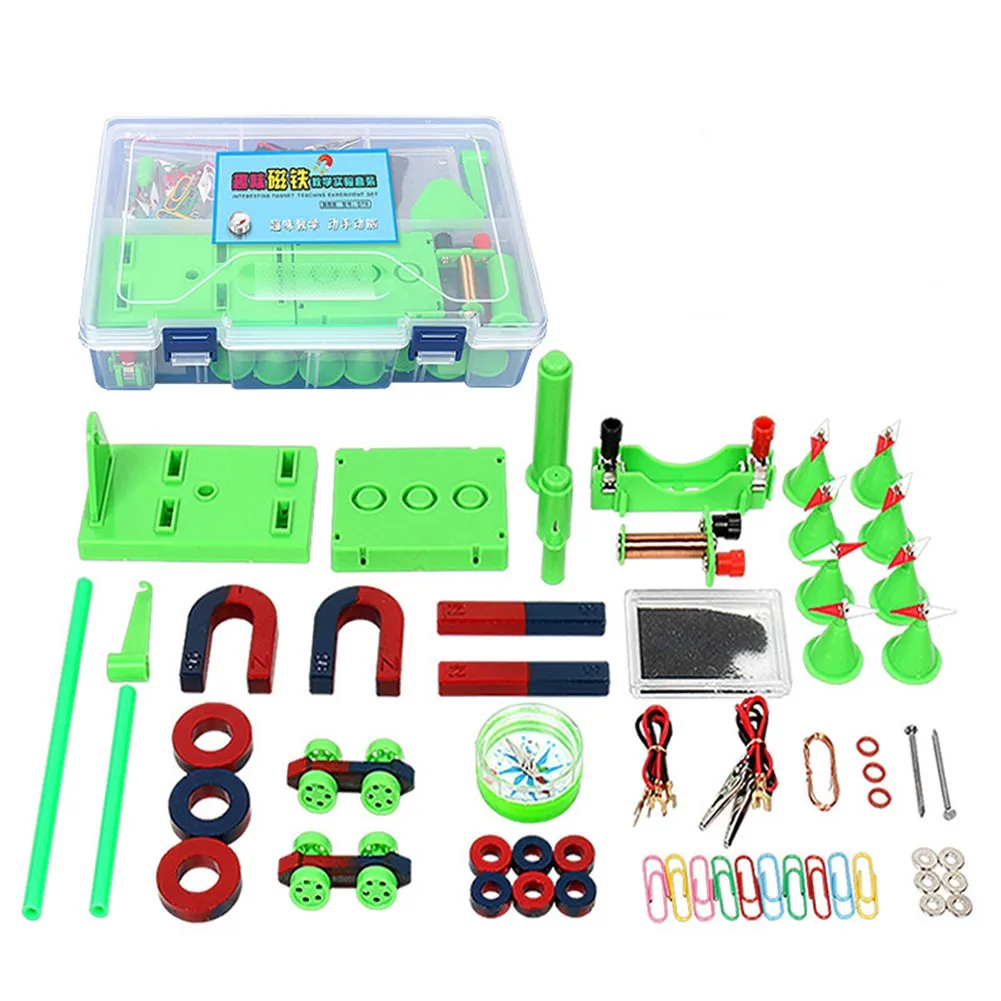 

1 Set Kids Science Experiment Kit DIY Magnet Bar Ring Horseshoe Car Compass Kid Science Experiment Tool with Box Educational Toy