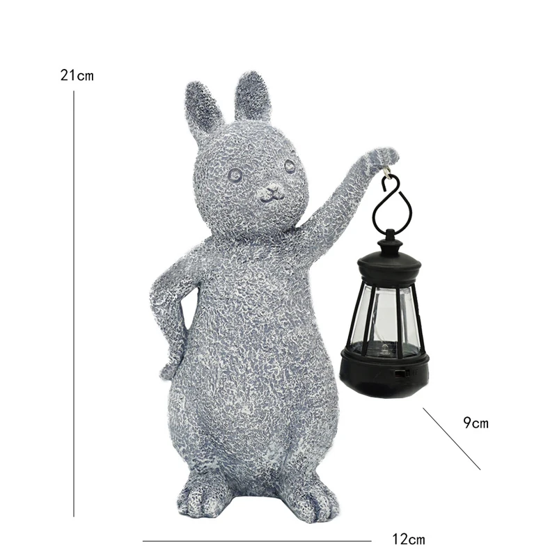 New Chinese Solar Powered Outdoor Courtyard Lights Garden Landscape Lawn Lamp Creative Resin Cute Rabbit Statues Decoration, 1Pc