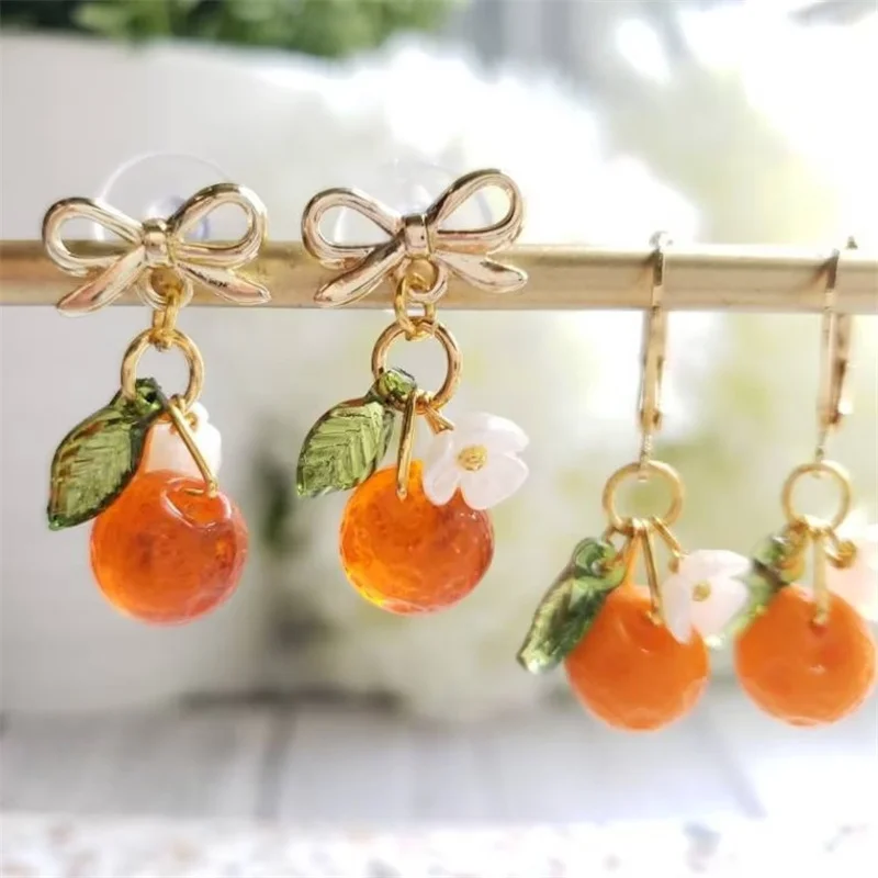 A Pair glass orange drop fruit earrings AliExpress