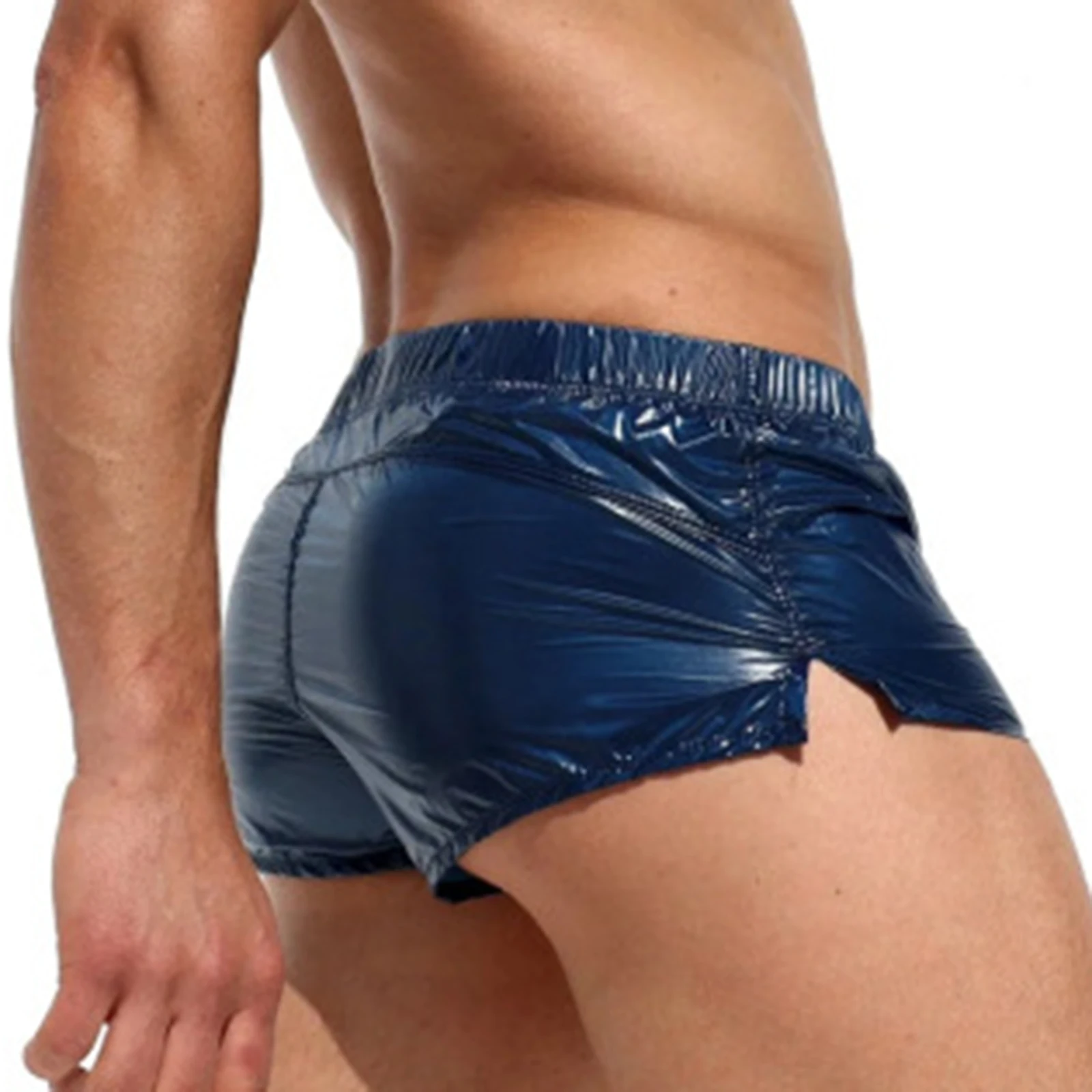Mens Swim Shorts Slim Fit Glossy Swimming Trunks Bottoms Low Rise Sides Slit Shorts Vacation Beach Pool Party Nightclub Costumes 4