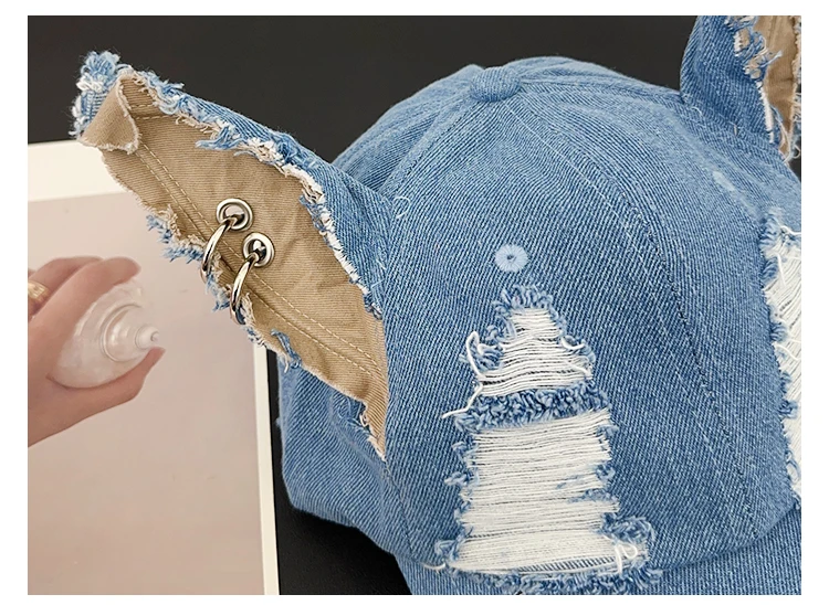 NEUE Y2k Hot Girl Graffiti Jeans Kaninchen Ohren Cowboy Baseball Hut Waschen Graffiti Hip Hop Cap Frauen Männer Party Team Baseball Kappe – Detail 6
