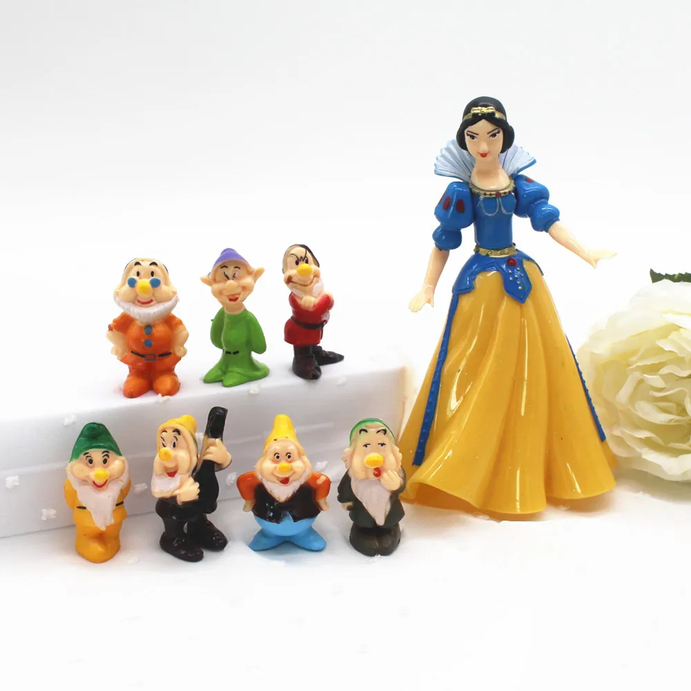 8 Pz/Set Disney Movie Biancaneve E I Sette Nani Action Figure Snow Princess Pretty Dolls Collection Giocattoli Per Bambini