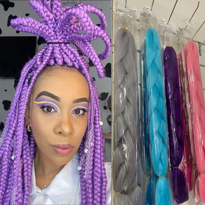 

24 Inch 105 Color Synthetic Jumbo Braiding Hair Pre Stretched Ombre Crochet Hair Extensions For Twist Box Braids Wholesale