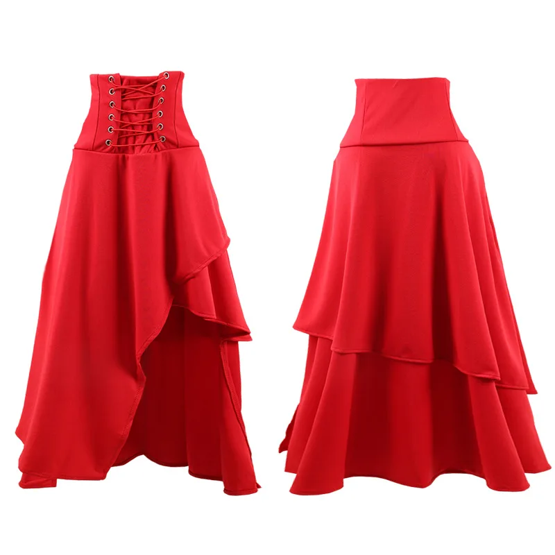 2024 Jupe Gothique Femme Jupe Mi-Longue Femmes Jupe De Dentelle Asymetrique Steampunk Renaissance Vintage Jupe Gothique Grande Taille Robes De Hallowee Cocktail Cosplay Deguisement Bal Club Fete
