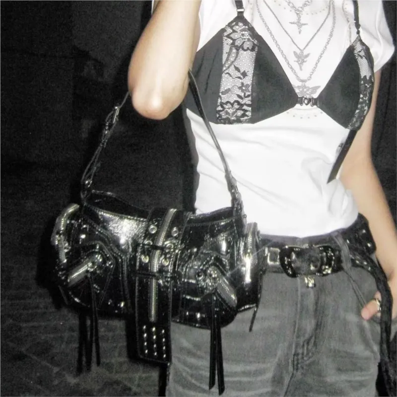 JIAERDI Moto Biker Black Shoulder Bags Wallet Women Sweet Cool Leather Y2k Handbag Ladies High Street Casual Crossbody Bags 2025