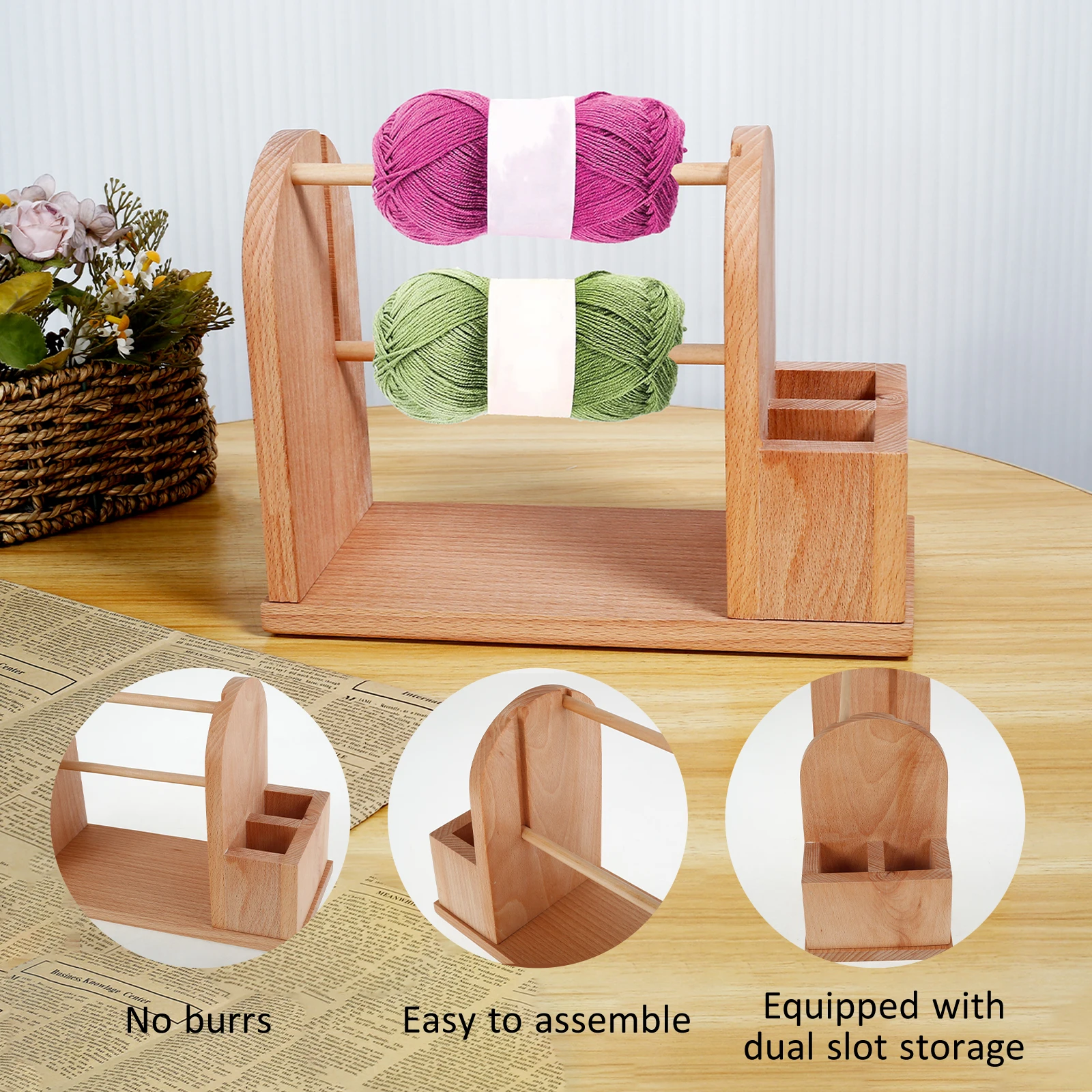 Yarn Holder for Crocheting Wood Yarn Rack Stand with Double Slots Practical Ball Dispenser Easy to Assemble Spinner yarn holder