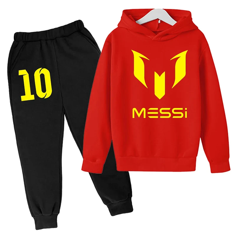 2023 Fashion Kids Hoodie New Boys Football Jersey Messi #10 Kids Jersey Messi Football Youth Jersey Hoodie + Pants Kids 2 Piece