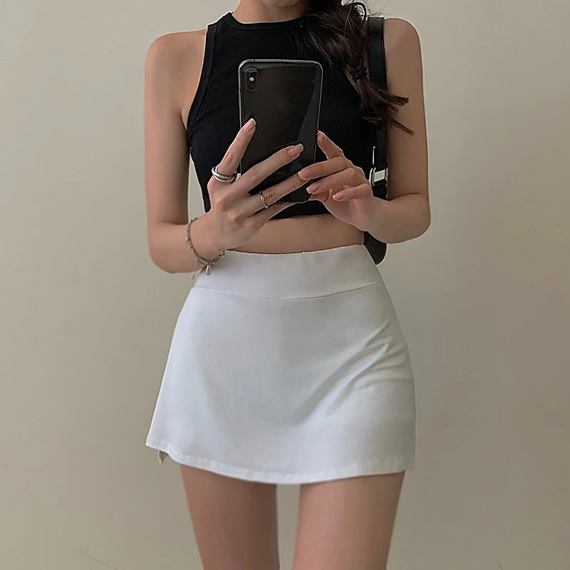 

Women's Tennis Mini Skirt Solid Color High-Waist Wrap Skirt Miniskirt with Lining Shorts for Girls White/Black/Khaki/Gray Summer