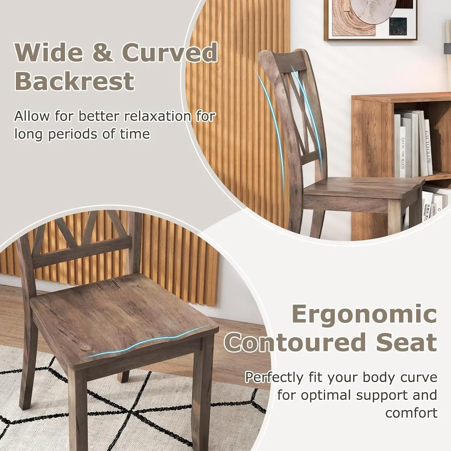 Set of 4 Dining Chairs, Rubber Wood Dining Room Side Chair w/Ergonomic Seat, Armless Chair for Home Kitchen, Dining Room, Brown 6