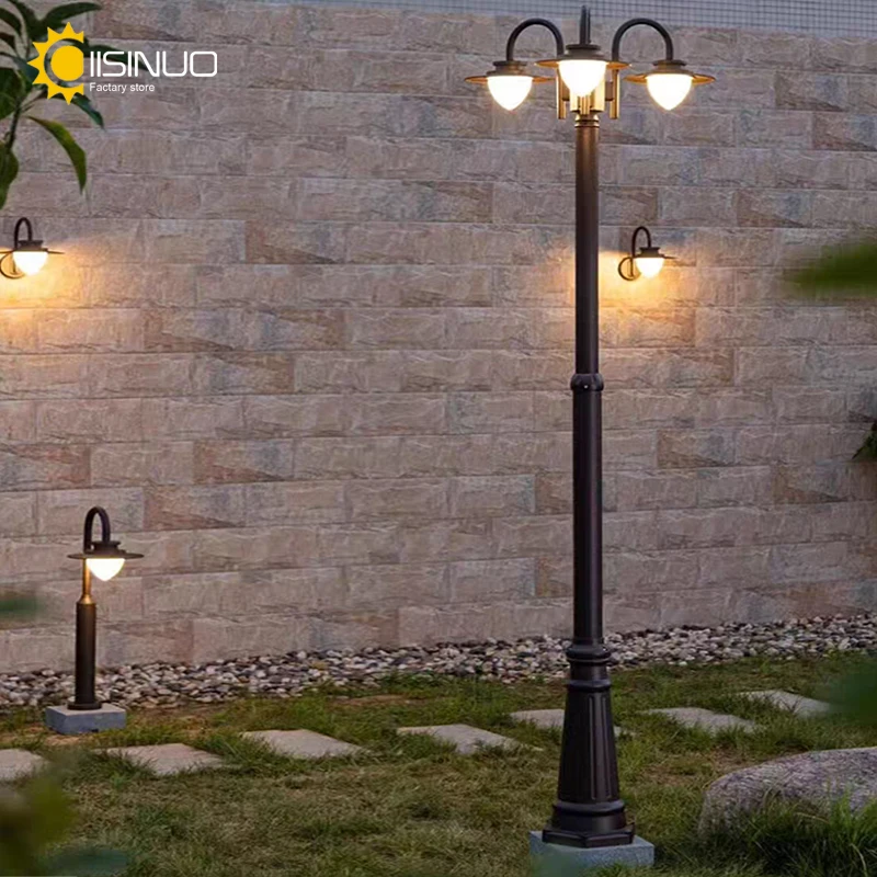 Aluminum Outdoor Post Lights Hardwired Street Lamps 3 Heads Pole Lighting Brown Color for Garden Patio Backyard Walkway Driveway 4