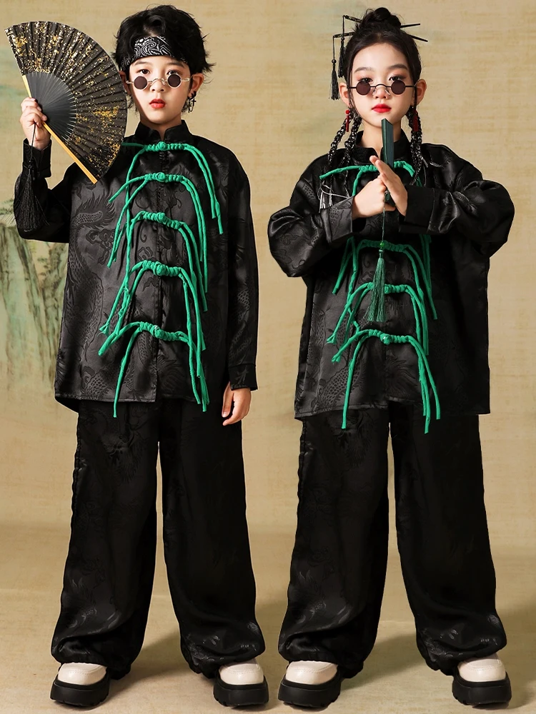

New Chinese Style Jazz Modern Dance Costumes For Girls Loose Outfits Boys Hip Hop Dance Clothing Performance Stage Wear DQS14862