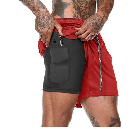 Männer 2-in-1 Doppelschicht Laufshorts Sport Casual Gym Workout Marke Mesh Atmungsaktive Basketball Laufshorts Sommer – Detail 7