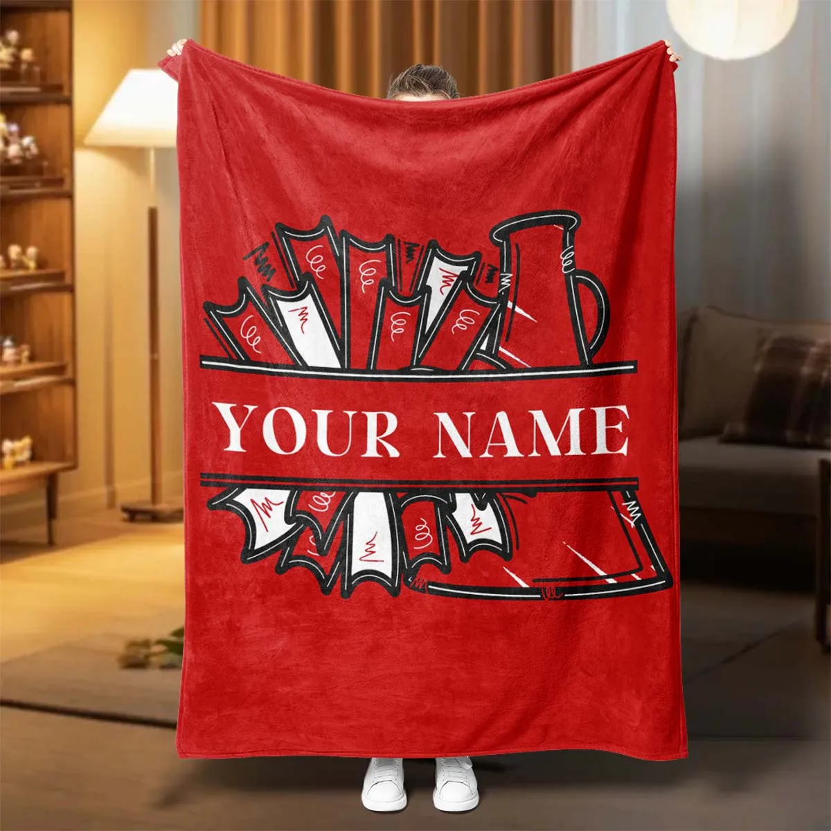 Personalized custom name cheerleading blanket, suitable for bed sofas, outdoor picnics, Christmas, Halloween,campus celebrations
