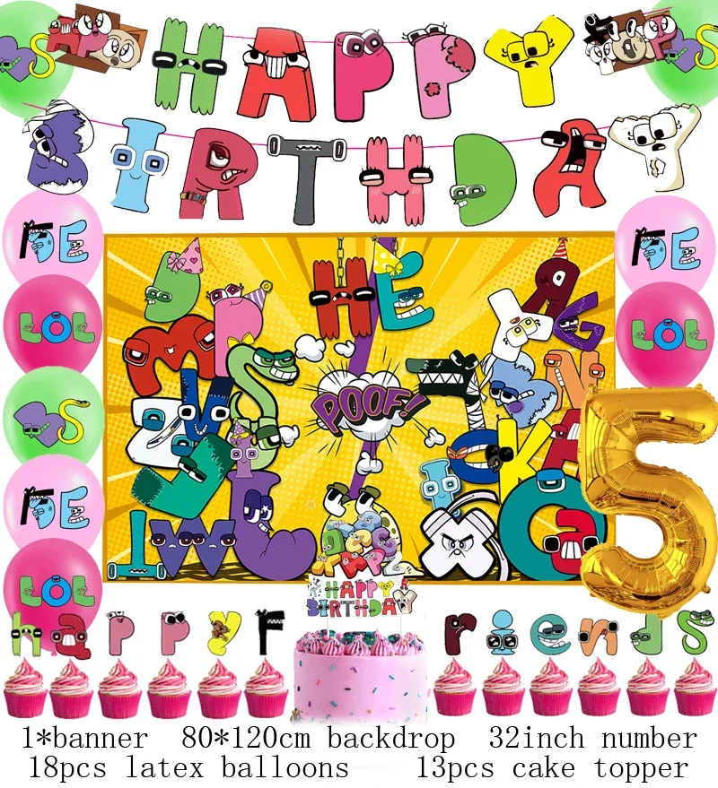 Cartoon Vinyl Custom Alphabet Lore Party Backdrops Alphabet Background Wall  Cloth Baby Shower Boy Girl Birthday Party Decoration