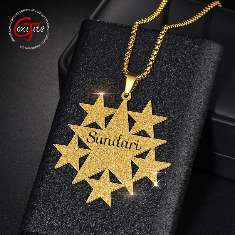 

Goxijite Personalized Cutout Letter Frosted Pendant Stainless Steel Custom Big Star Name Necklace For Women Men Christmas Gifts