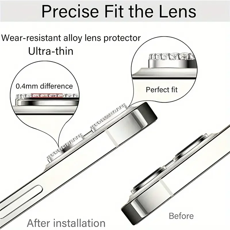 Diamond Metal Protective Glass Camera Lens Protector (2-3 Pack)