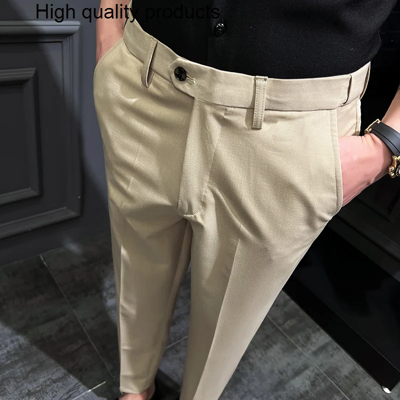 

2024 British High Waist Straight Pants Men Social Trousers Italian Mens Formal alones Hombre Dress Ankle 38