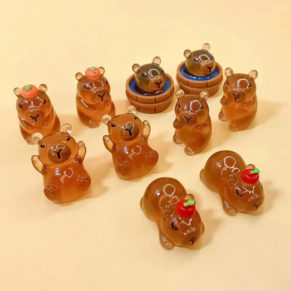 10/20pcs Luminous Capybara Mini Resin Animals Figurines,Glow At Night Outdoor Craft Decor for Miniature DIY Garden Accessories 5