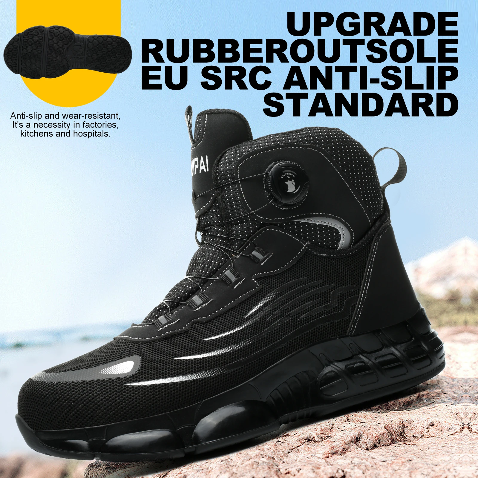 Men’s high top lace-free comfortable soft sole anti-smash and puncture resistant work shoes BEST SELLERS