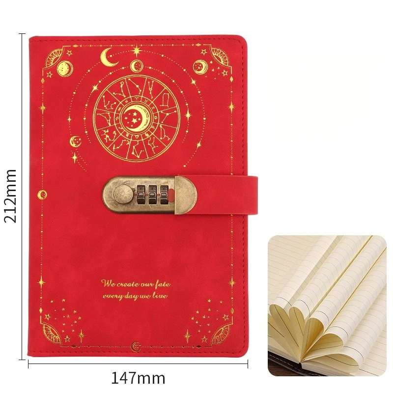 יומן קוסמי חלומי A5 עם סיסמה נעולה - מחברת ספרותית וינטאג' מודרנית, יומנים ויומנים