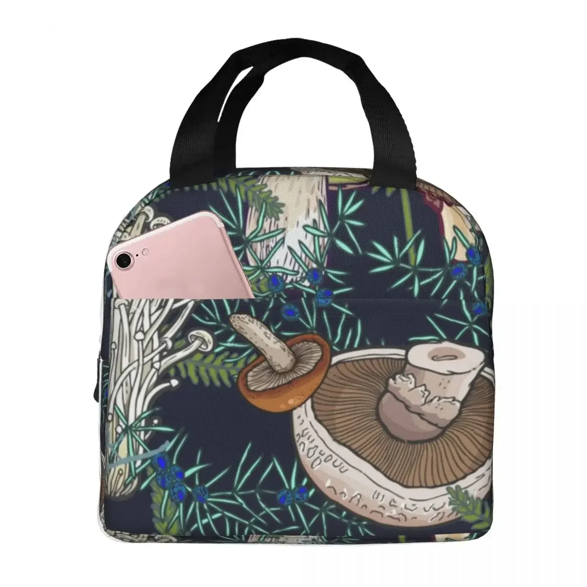 

Dark Mushroom Forest Lunch Bags Portable Insulated Canvas Cooler Psychedelic Thermal Picnic Lunch Box for Women Girl