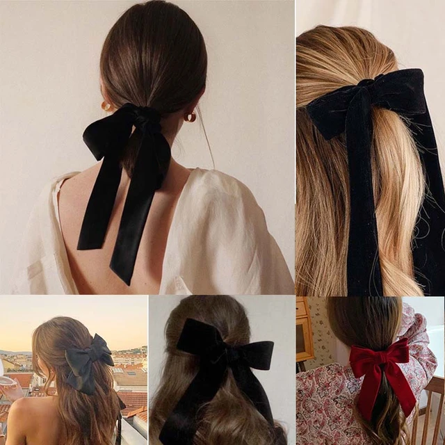 Vintage Red Black Velvet Bow Hair Clip For Women Girls Wedding Ribbon  Hairpins 