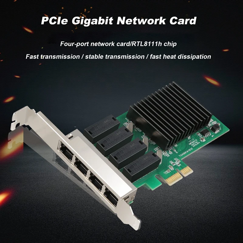 

1 компл., зеленая плата Rtl8111h, чип Pcie Gigabit, сетевая карта, 4 порта Ethernet, сетевая карта