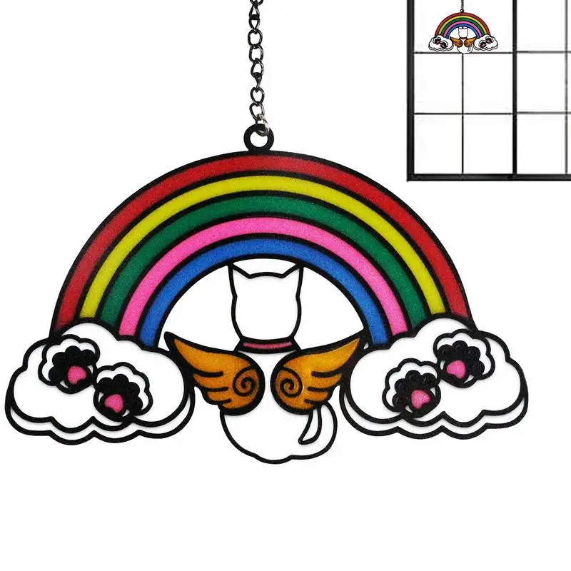 

Stained Glass Memorial Sun Catcher Ornaments Pet Loss Rainbow Sympathy Gift Window Hanging Cat Sun Catcher Decor Kitten Lovers