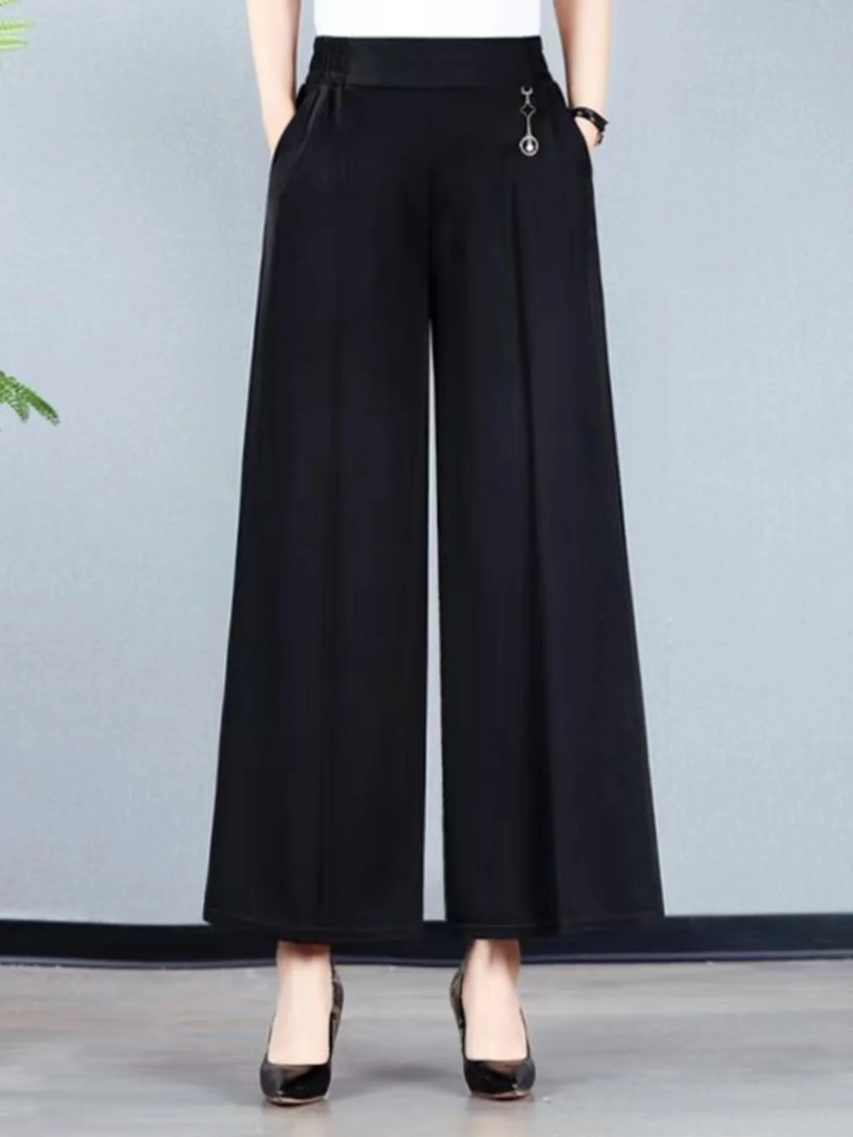 High Waist Wide Leg Pants for Mom Summer New Sle Drapey Skirt Pants for Middle-Aged And ly Women Comfortable Casual Tr...