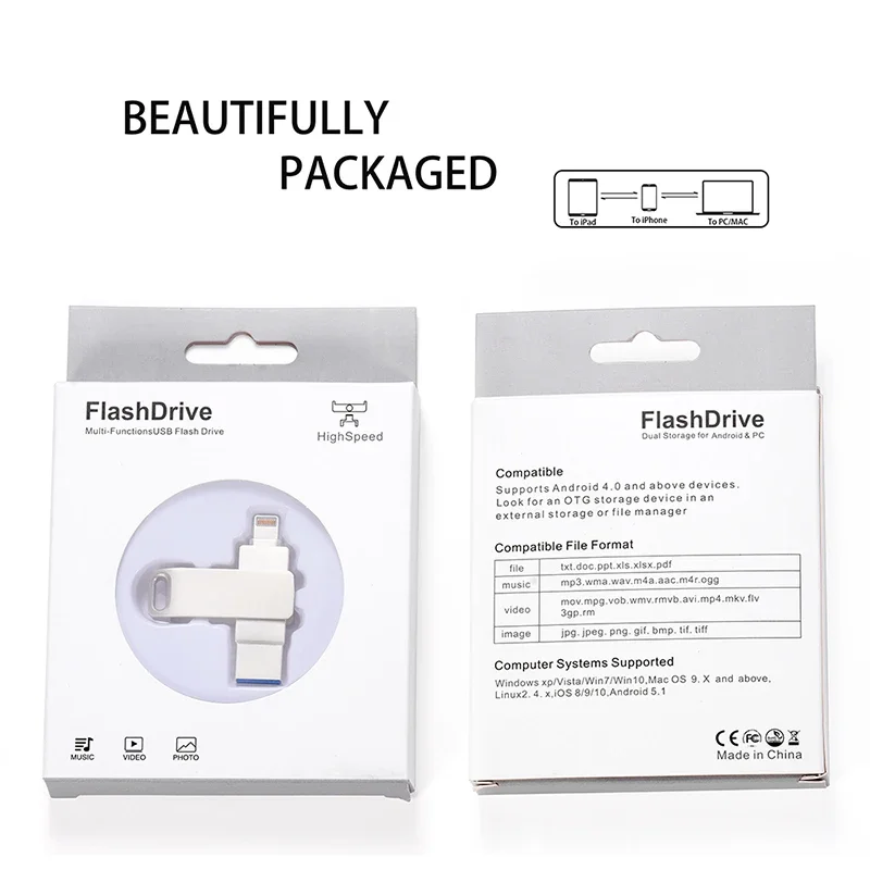 USB 3.0 Flash Drives 256GB Lightning Pen Drive for IPhone 13 Silver 2 in 1 Memory Stick 128GB Waterproof Pendrive 64GB Storange