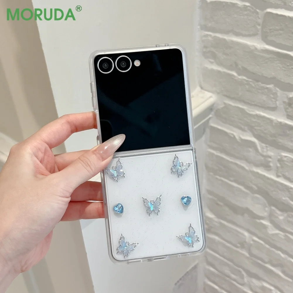 Cute Blue Butterfly Love Pattern Transparent Shockproof Case, Clear PC Cover