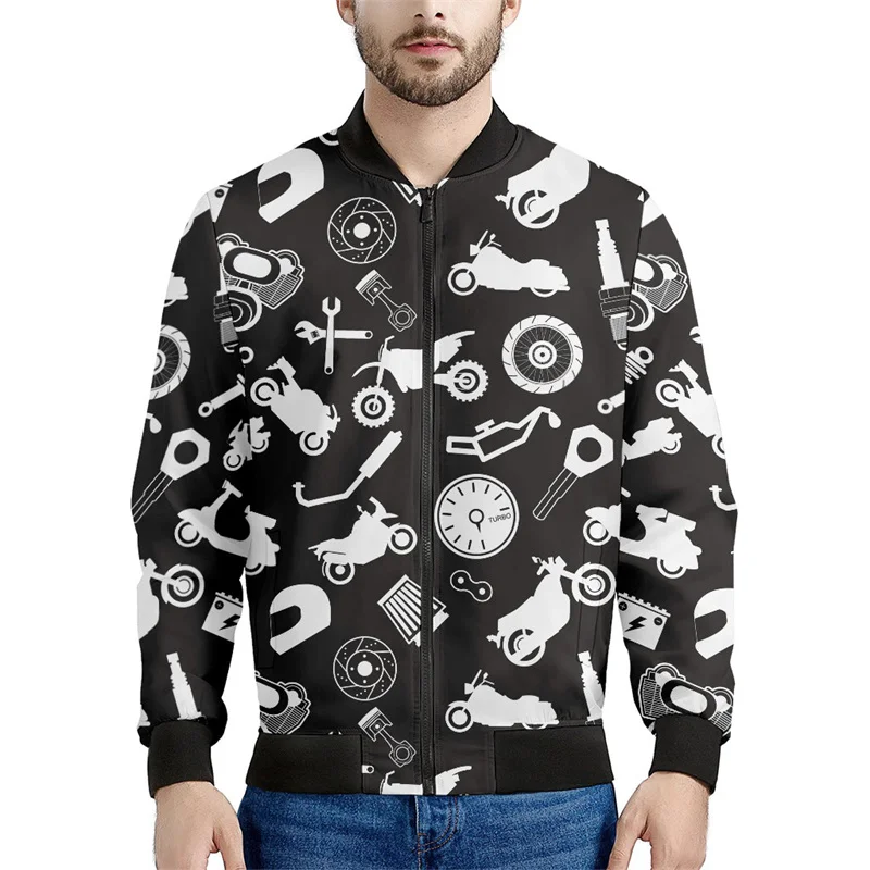thumbnail image 1 of Chaqueta de motocicleta negra para hombre, chaqueta con cremallera estampada en 3D, chaquetas casuales deportivas de calle, camisetas para mujer, sudadera bomber para primavera y otoño, 1 of 4