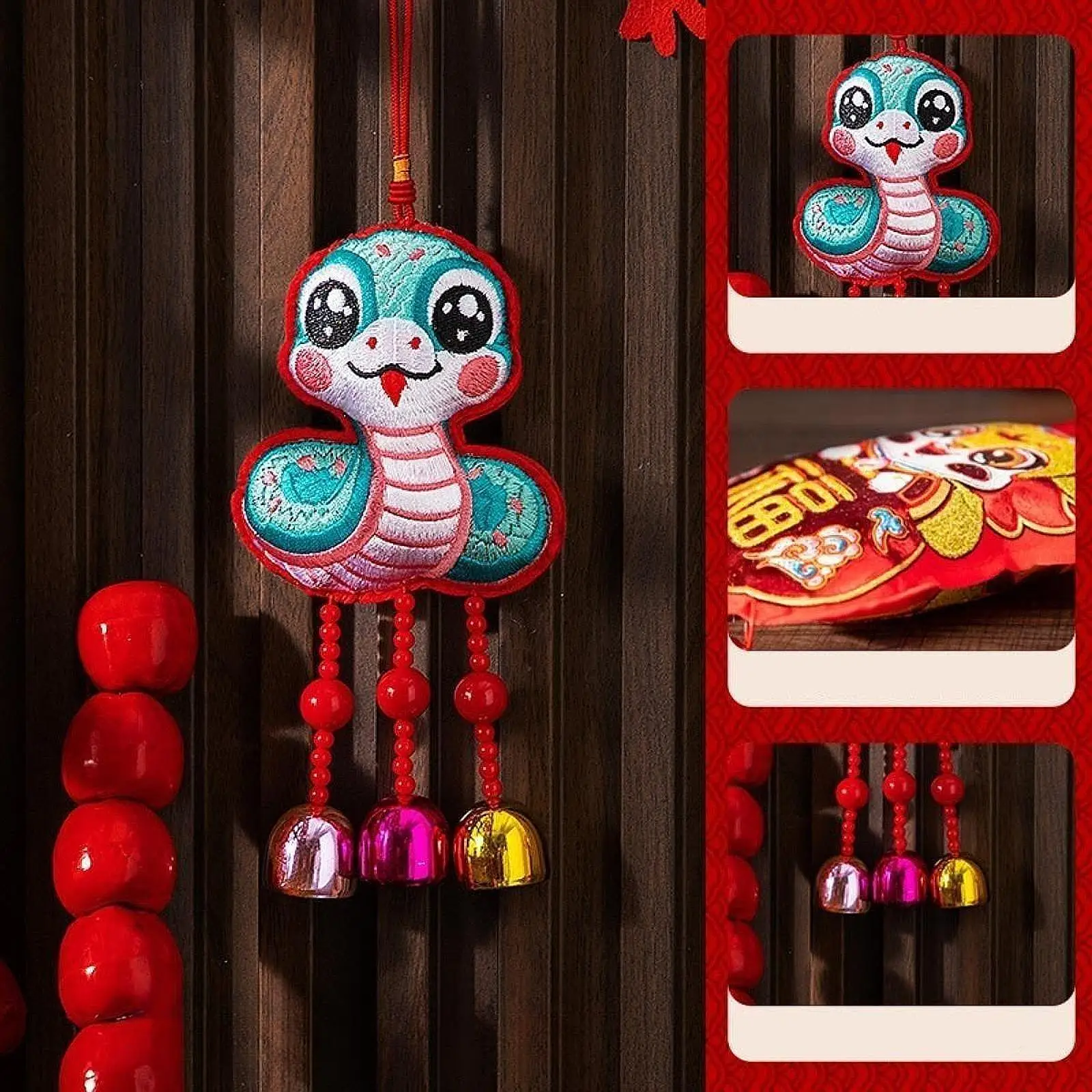 Chinese New Year Bell Pendant Ornament Year of The Snake Decor Luck Charm Hanging Pendant for Decorative Tree Party Window